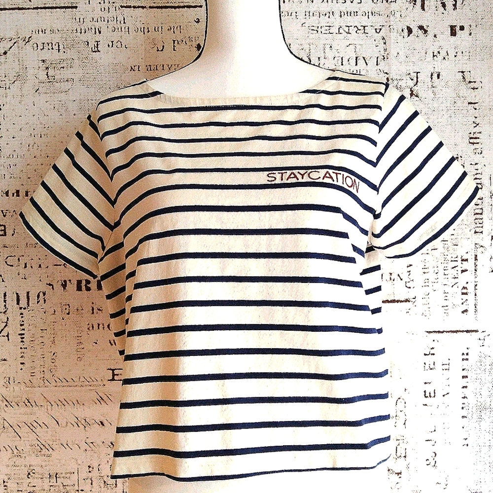 Madewell STAYCATION cotton striped crop top navy S